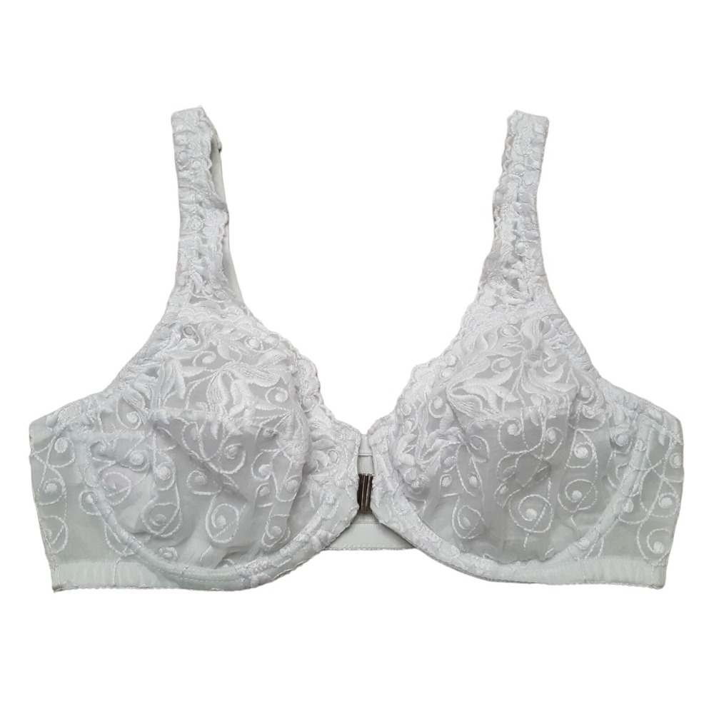 Amoureuse Bra Coquette Bridal Womens 42B White Floral Embroidered Front Closure